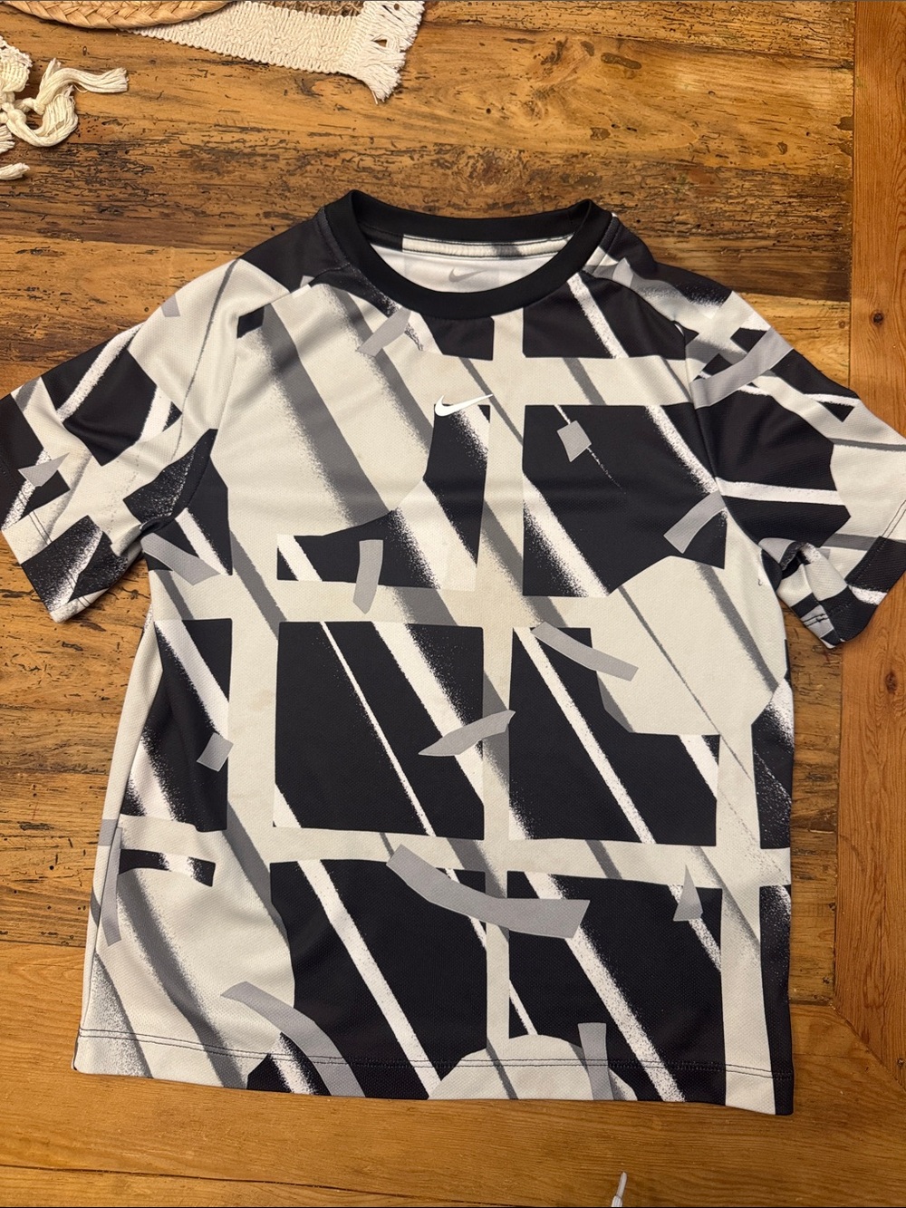 Nike Boys Black & White Geometric Short Sleeve Performance Tee